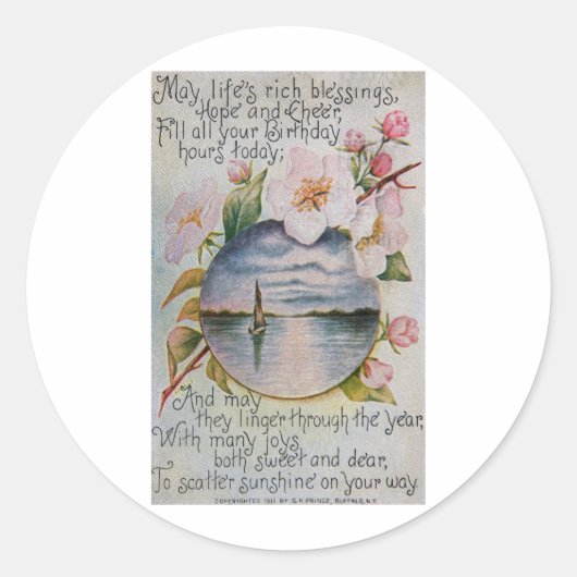 Birthday Blessings Ronde Sticker (Voorkant)