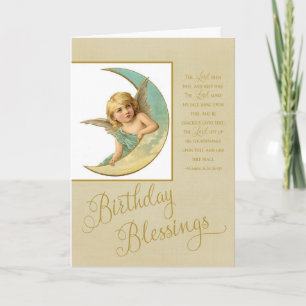 Birthday Blessings Vintage Angel & Bijbel vers Kaart