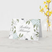 Birthday Blessings White & Blue Waterverf Floral Kaart (Gele Bloem)