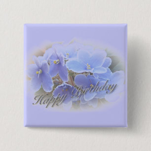 Birthday Blue African Violets Vierkante Button 5,1 Cm