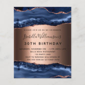 Birthday blue agate roos gold budget uitnodiging flyer (Voorkant)