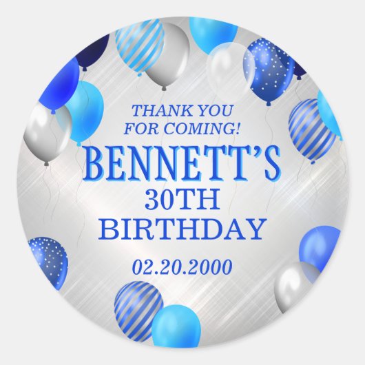 Birthday Blue-ballonnen Ronde Sticker (Voorkant)