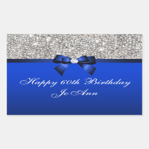 Birthday Blue Bow Silver Sequins Rechthoekige Sticker