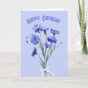 Birthday Blue Cornflower Bouquet Kaart