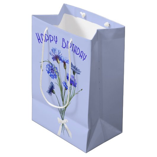 Birthday Blue Cornflower Bouquet Medium Cadeauzakje (Voorkant Gekanteld)