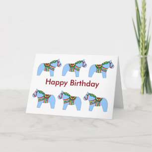 Birthday Blue Dala Horses Kaart
