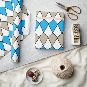 Birthday Blue Grey Diamond Pattern Cadeaupapier