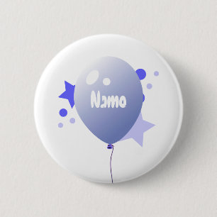 Birthday Blue Party ballon Name Button