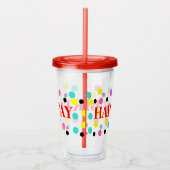 Birthday Blue roze Black Yellow Polka Dots Acryl Drinkbeker (Rechts)