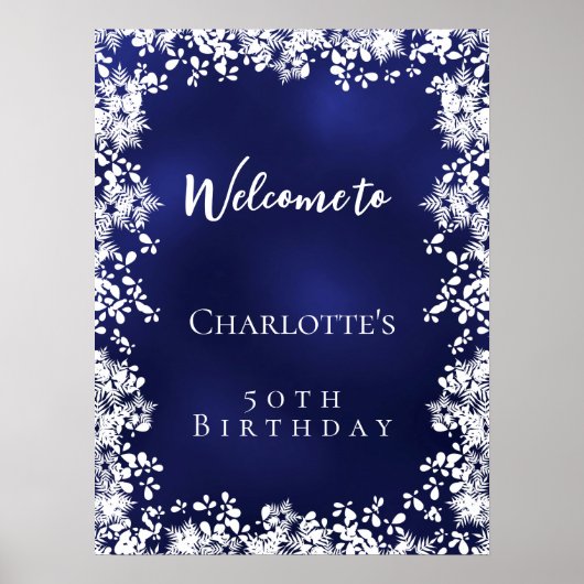 Birthday blue snowflakes welcome poster (Voorkant)