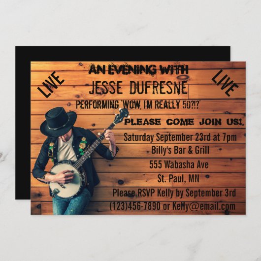 Birthday Blues Invitation Kaart (Voorkant / Achterkant)