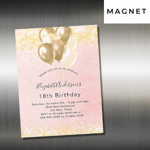 Birthday blush gold glitter ballonnen luxe magnetische uitnodiging
