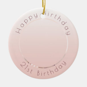Birthday blush roos goudfoto keramisch ornament