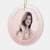 Birthday blush roos goudfoto keramisch ornament (Links)