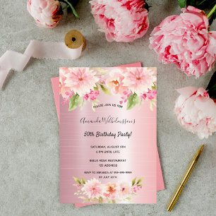 Birthday blush roze florals elegant kaart