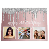 Birthday blush roze glitter aangepaste foto zilver groot cadeauzakje (Voorkant)
