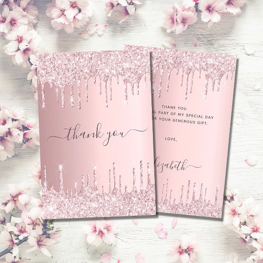 Birthday blush roze glitter druist elegant script bedankkaart
