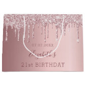 Birthday blush roze glitter druppelt monogram naam groot cadeauzakje (Voorkant)