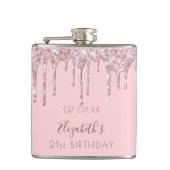Birthday blush roze glitter druppelt monogram naam heupfles (Voorkant)