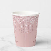 Birthday blush roze glitter monogram papieren bekers (Rechts)