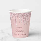 Birthday blush roze glitter monogram papieren bekers (Voorkant)