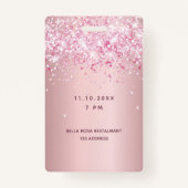 Birthday blush roze glitter stofnaam vip badge (Achterkant)