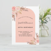 Birthday blush roze pampas roos Gold Kaart (Staand voorkant)