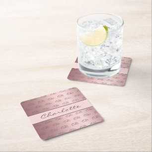 Birthday blush roze roze roze monogram initiaal na vierkante kartonnen onderzetter