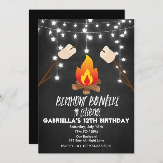 Birthday Bonfire Campout Birthday Party Kaart (Voorkant / Achterkant)