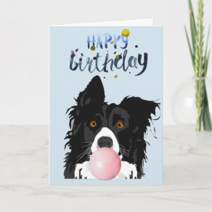 Birthday Border Collie Dog Animal Bubble Gum Kaart