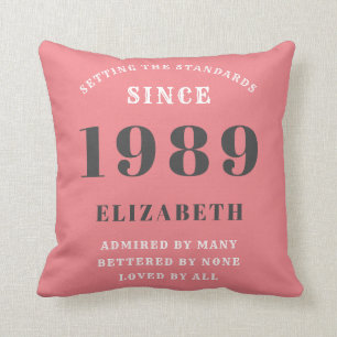 Birthday Born 1989 Add Jouw naam Pink Standards Kussen