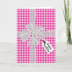 Birthday Bow op roze gingham Kaart