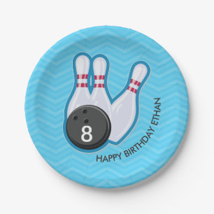 Birthday Bowling Party Chevron Blue Bord
