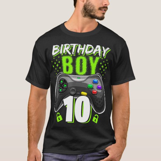 Birthday Boy 10 Video Game Controller Gamer 10th B T-shirt (Voorkant)