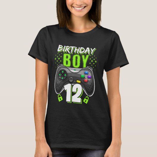 Birthday Boy 12 Video Game Controller Gamer 12th B T-shirt (Voorkant)