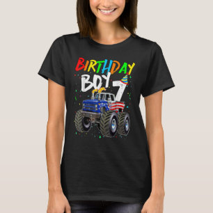 Birthday Boy 7 Year Old Monster Truck Flag 7th Bir T-shirt