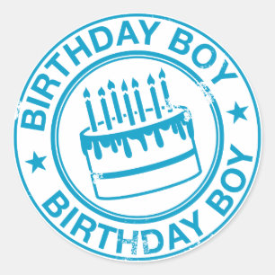 Birthday Boy-blue rubberstempel effect- Ronde Sticker