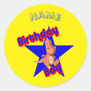 Birthday Boy Cute Dinosaur Personalized Ronde Sticker