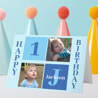 Birthday Boy Foto gepersonaliseerd Cute Kinder Blu Kaart