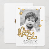 Birthday Boy Gold Foil ballontekst Foto Kaart (Voorkant / Achterkant)