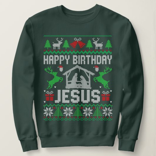 Birthday Boy Jesus Funny Ugly Kerstmis Trui (Design voorkant)