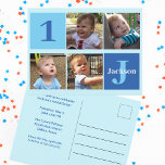 Birthday Boy Photo Custom Kids Party Invitation<br><div class="desc">Cool 4 photo carré invitation carte postale pour un bébé garçon ou tout-petit. Célébrez l'anniversaire de votre enfant avec de jolies photos d'eux sur ce ajouter votre propre carte postale photo avec d'adorables carrés bleus. Ajoutez leur nom et leur âge.</div>