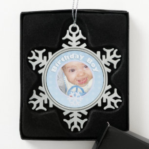 Birthday Boy Photo Winter Onederland Tin Sneeuwvlok Ornament