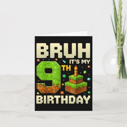 Birthday Boy Pixel Bruh Its My 9th Birthday Gaming Kaart (Voorkant)