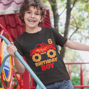Birthday Boy Red Monster Truck met Leeftijd Sinaas T-shirt