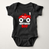 Birthday Boy Red Monster Truck tegen Leeftijd Blac Romper (Voorkant)