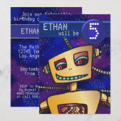 Birthday Boy Robot Comic Book Hero Space SciFi Inv Kaart (Voorkant / Achterkant)