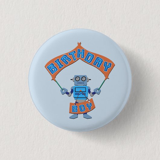 Birthday Boy Robot Ronde Button 3,2 Cm (Voorkant)