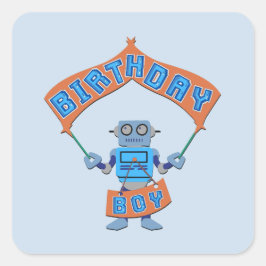 Birthday Boy Robot Vierkante Sticker