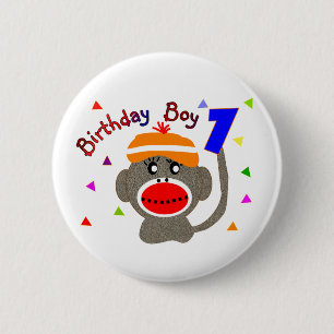 Birthday BOY Sock apen 1 jaar oud Ronde Button 5,7 Cm